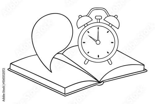 Academic Schedule Idea with Clock Resting on Open Book Illustration