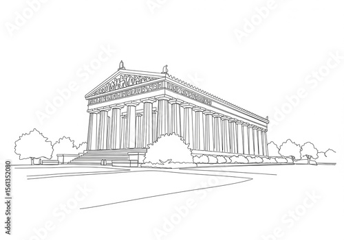 The Parthenon in Nashville one line drawing