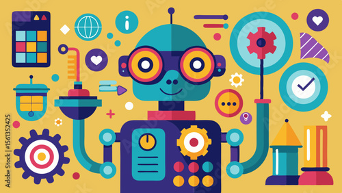 Fun School Activities Art: Creative stem concept with robot  gears  and