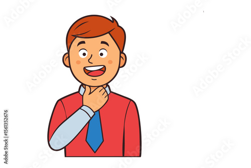 Man in Thought: A man in a shirt and tie ponders, hand gently touching his neck, against a clean backdrop. It embodies thoughtfulness, consideration, and introspection.