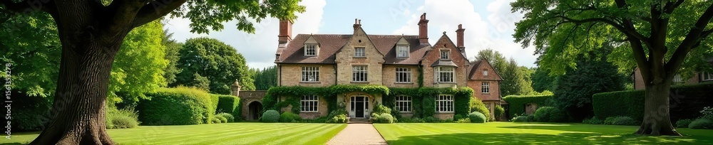 Majestic Tudor Country House in Lush Gardens Timeless Elegance and Classic Architecture