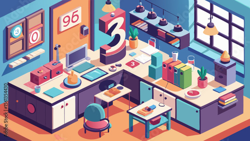 Vibrant Back to School: School laboratory interior in isometric style