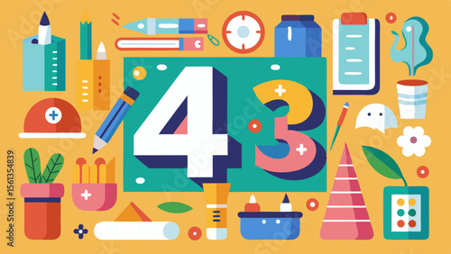 Modern School Supplies Vector: Child s workspace with art projects and craft