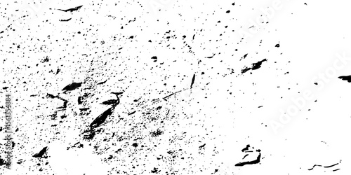 Distress urban overlay spotted concrete grain surface grainy noise rust wall grunge black splatter and white background. damaged chalk crack rough ink wall texture.	

