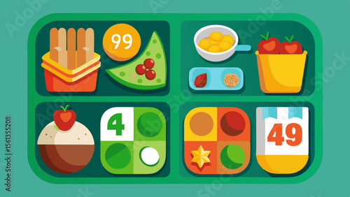 Fun School Activities Art: School cafeteria tray with healthy lunch opti