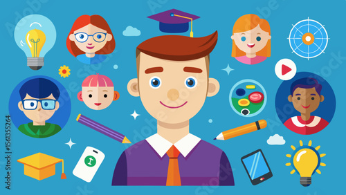 Bright School Essentials Pack: Collection of creative student avatars with v