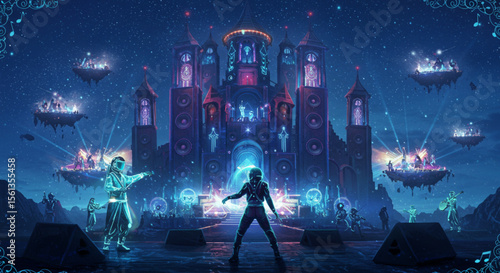 Mystical Castle in a Futuristic Soundscape Digital Artwork
