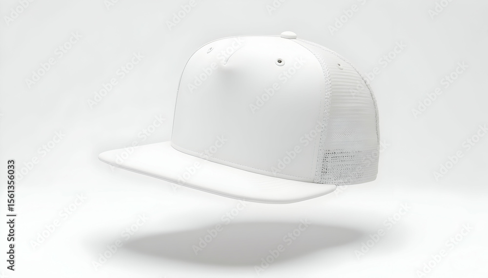 White Baseball Cap Floating Against White Background White Baseball Cap Floating Against White Background