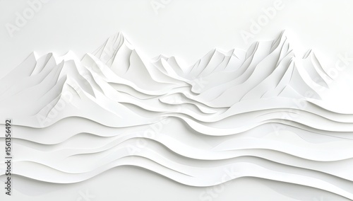 White paper mountainscape, layered relief