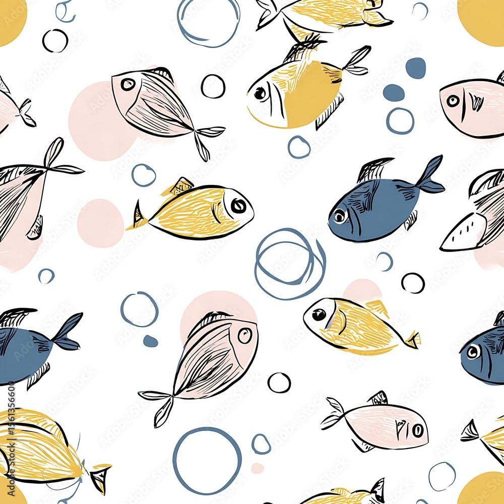 Naklejka premium Fish pattern with bubbles