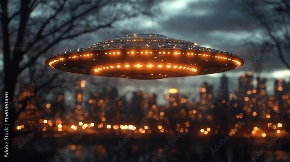 Fototapeta premium UFO over NYC park at night