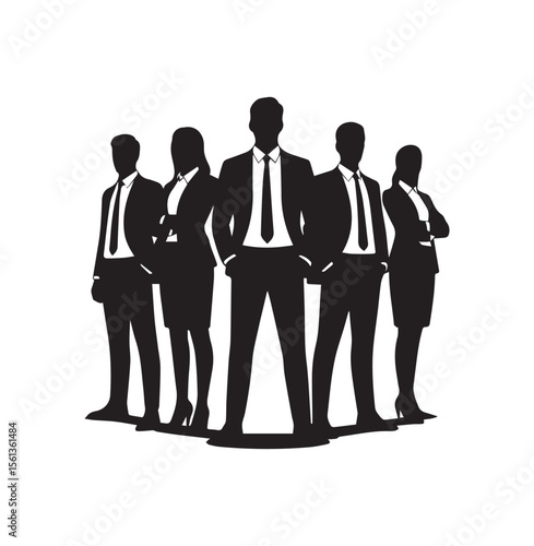 Group of standing business men and women  team silhouette design