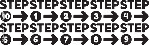 Ten Sequential Step By Step Directional Arrow Labels With Numbers For Instructional Guidance Process Workflow And Order Indication

