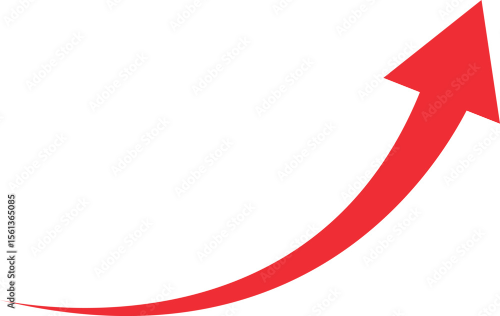 A simple, red, upward curving arrow graphic against a plain white background. A simple, red, upward curving arrow graphic against a plain white background.