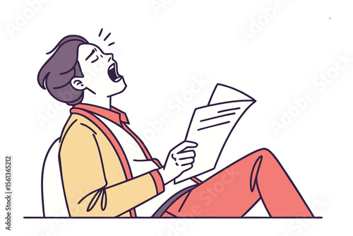 Reading Man with expression: A line art illustration captures the moment of a man engrossed in reading, his mouth wide open in surprise or intense emotion.