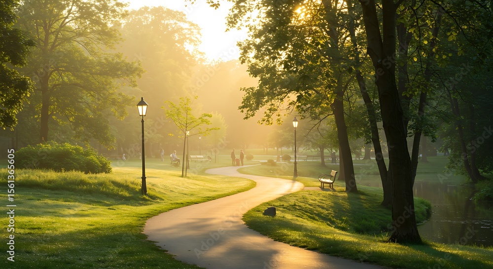 Fototapeta premium Park Pathway at Sunrise