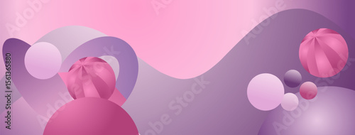 Abstract background with pink and purple balls and waves.