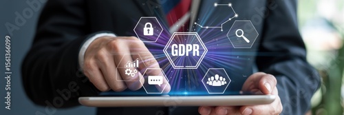 Wallpaper Mural Person using a tablet with gdpr information displayed. Torontodigital.ca