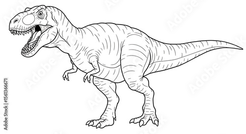 Jurassic Dinosaurus Tyrex in the jungle coloring page for kids A4 F4 Drawing book black and white background