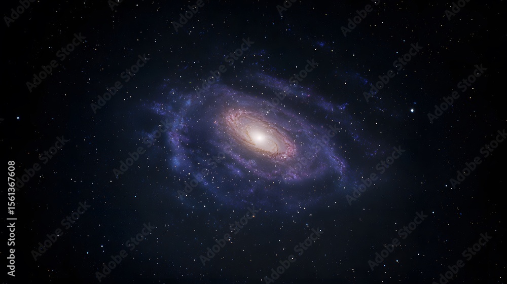 Naklejka premium Distant spiral galaxy glowing arms in interstellar dust