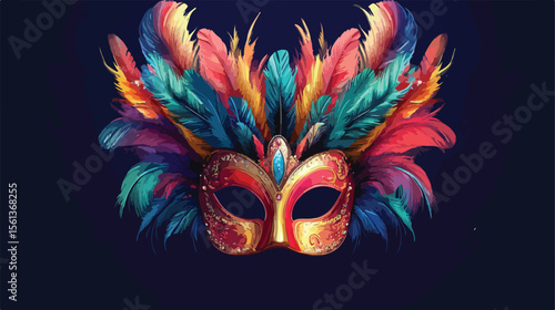 Colorful Carnival Mask, Drum, and Feathers Flat Vector Illustration