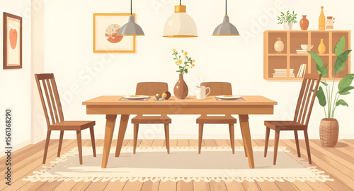 modern dining table, wooden dining table, interior furniture vector, dining room interior, dining table isolated, dining furniture design, table graphic, dining set vector, home furniture illustration