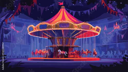 Circus Carnival Carousel Flat Vector Illustration