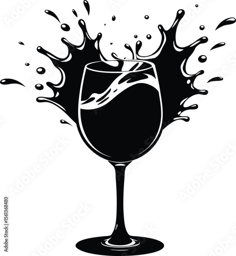 Vector art of a black wine glass with red wine splash isolated on white background