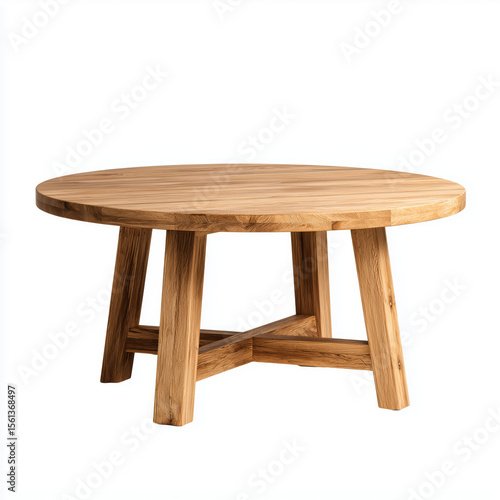 Round Wooden Coffee Table - Simple & Elegant Design , white background cut out PNG