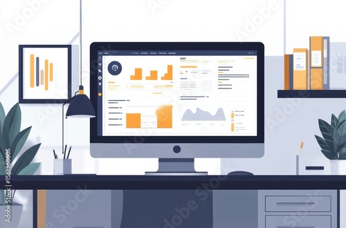 Bright home office showing screen with real-time SEO data and