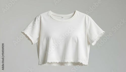 White Crop Top Displayed on Gray Background with Textured Edges