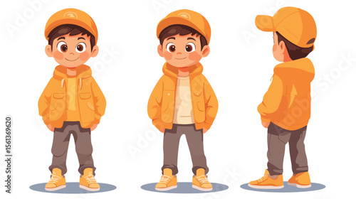 Cute Cartoon Boy Wearing Spring Clothes Flat Vector Illustration