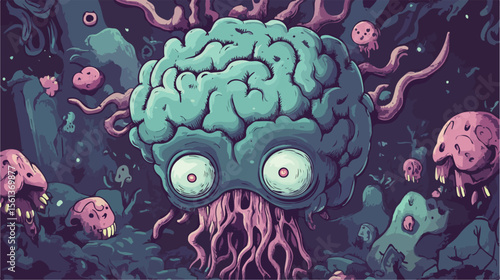 Creative Cartoon Brain with Idea Flat Vector Illustration