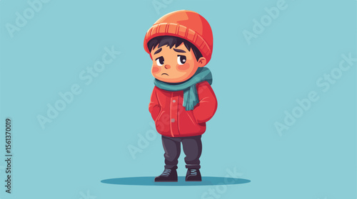 Cute Cartoon Character of Boy Standing in a Sad Face Expression