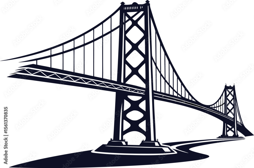 Obraz premium Vector art of a suspension bridge isolated on white background, showcasing modern architecture