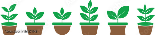 Bush potted plant flat icon set. Silhouette growing home plant, seedling for decorating interior with nature and planting with cultivation in vectors garden. Symbols of growth, freshness and eco.