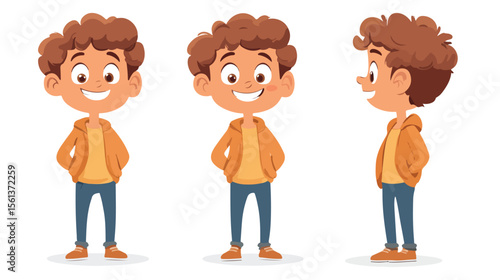 Smiling Cartoon Boy - Happy Youngster Character in Flat Vector Design