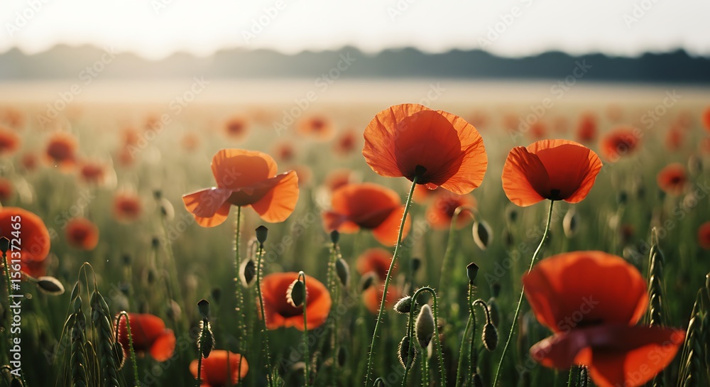 Obraz premium Poppy Field at Sunrise