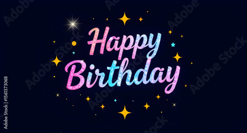 happy birthday neon sticker, glowing birthday label, luminous birthday design, neon party sticker, shining birthday illustration, bright birthday sticker, birthday glow badge, sparkling neon sticker, 