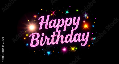 happy birthday neon sticker, glowing birthday label, luminous birthday design, neon party sticker, shining birthday illustration, bright birthday sticker, birthday glow badge, sparkling neon sticker, 