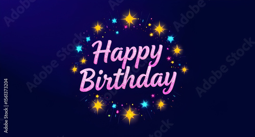 happy birthday glowing sticker, neon birthday sticker, luminous birthday label, bright birthday badge, glowing celebration sticker, neon festive background, shining birthday emblem, glowing party labe