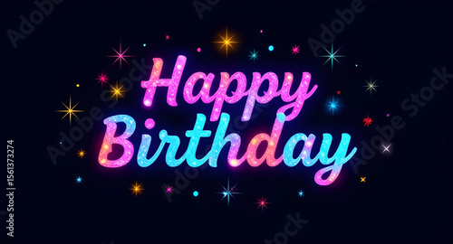 happy birthday glowing sticker, neon birthday sticker, luminous birthday label, bright birthday badge, glowing celebration sticker, neon festive background, shining birthday emblem, glowing party labe
