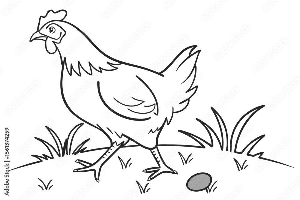 Obraz premium Minimal Chicken Drawing in Clean Vector Illustration on White