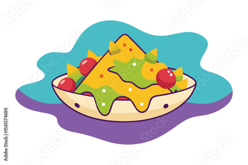Loaded Nachos with Sour Cream and Jalapeños Vector Art for Mexican Food