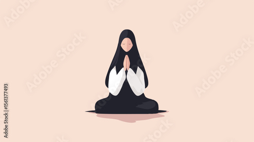 Catholic Nun Praying Flat Vector Illustration