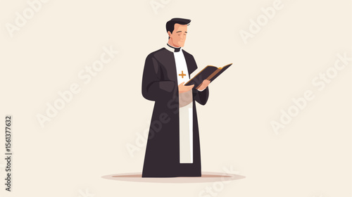 Catholic Priest Holding Bible Book Vector Illustration