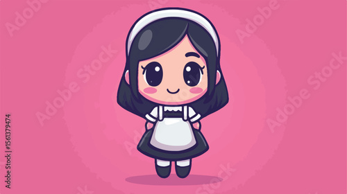 Maid Mascot Cartoon Vector Flat Illustration