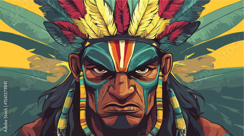 Tribal Man Mascot Cartoon Vector Flat Illustration