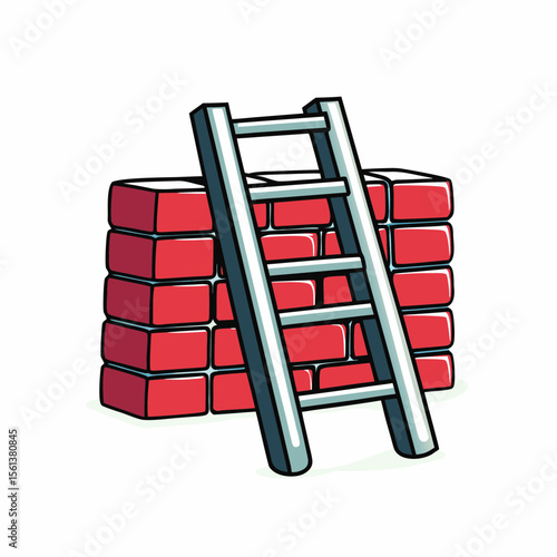 Ladder Against Brick Wall Symbolizing Labor Day and Hard Work for Construction Blogs, Safety Awareness, Home Improvement Websites, and Industry Articles  