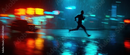 Night Runner in Neon City A Silhouette of Speed and Urban Energy